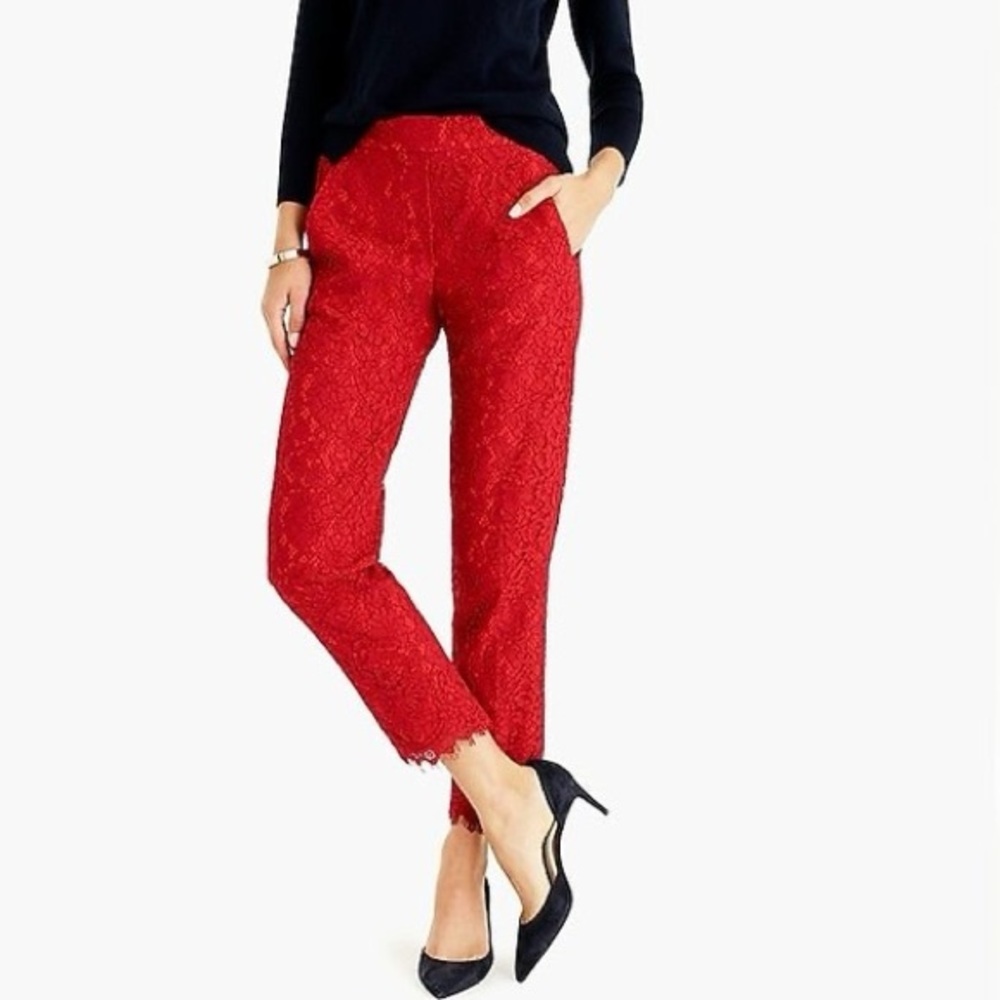 J. Crew Red Lace Cropped Pants